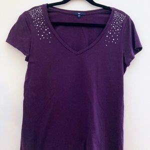 Gap Purple V-neck Short-sleeve T-shirt with stud and crystal embellishments, L